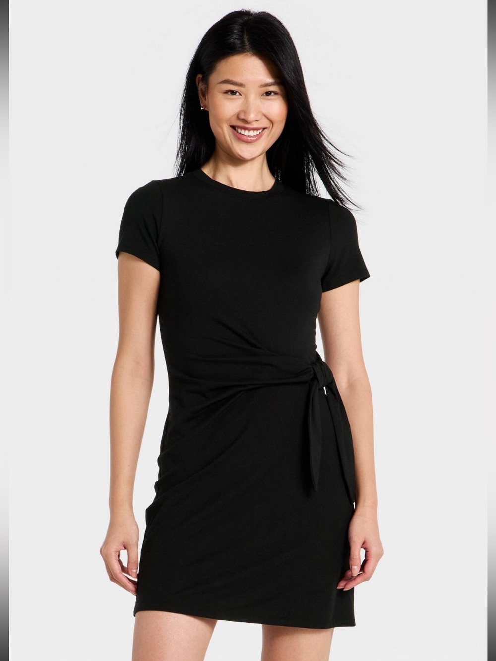 NWT Women's Short Sleeve Tie-Front Knit Mini Dress - A New Day™ Black XL